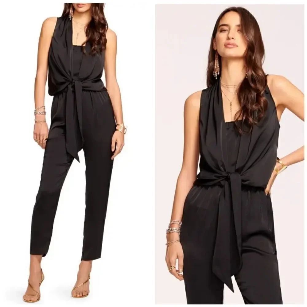 Ramy Brook Black Dorothy Drape Tie Waist Jumpsuit $525